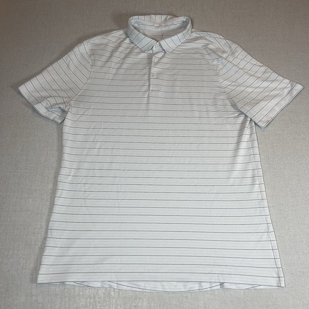 Lululemon Evolution Polo Shirt Mens Large Gray Short Sleeve Striped Stretch